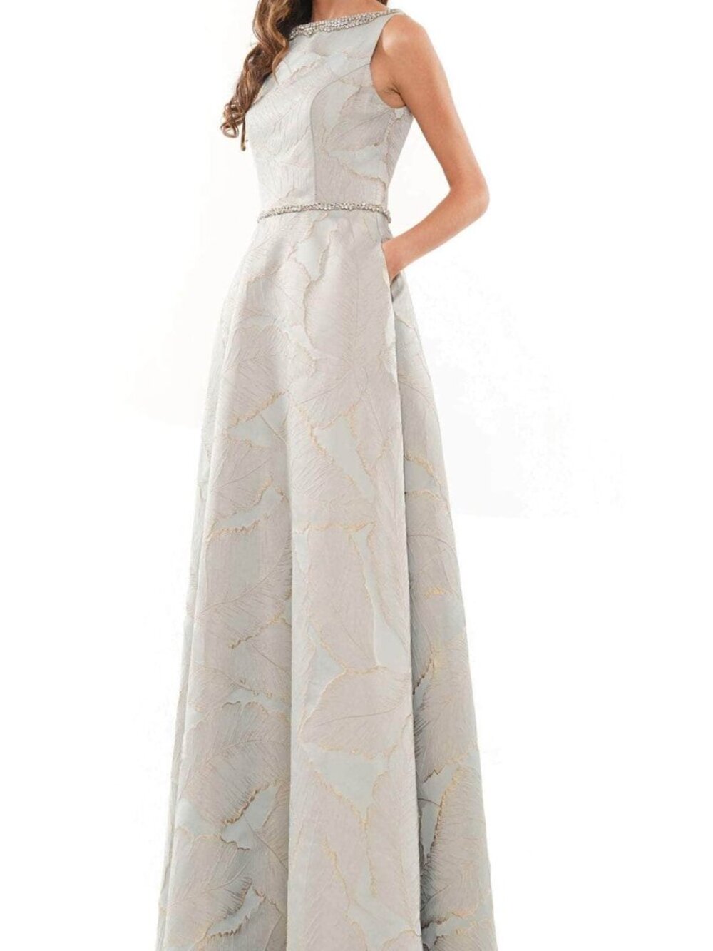 NWT Marsoni by Colors MV1224 Formal Leaf Detailed Gown Sea Glass Size 18